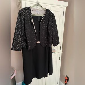 Black and tan dress with jacket for wedding or formal event.